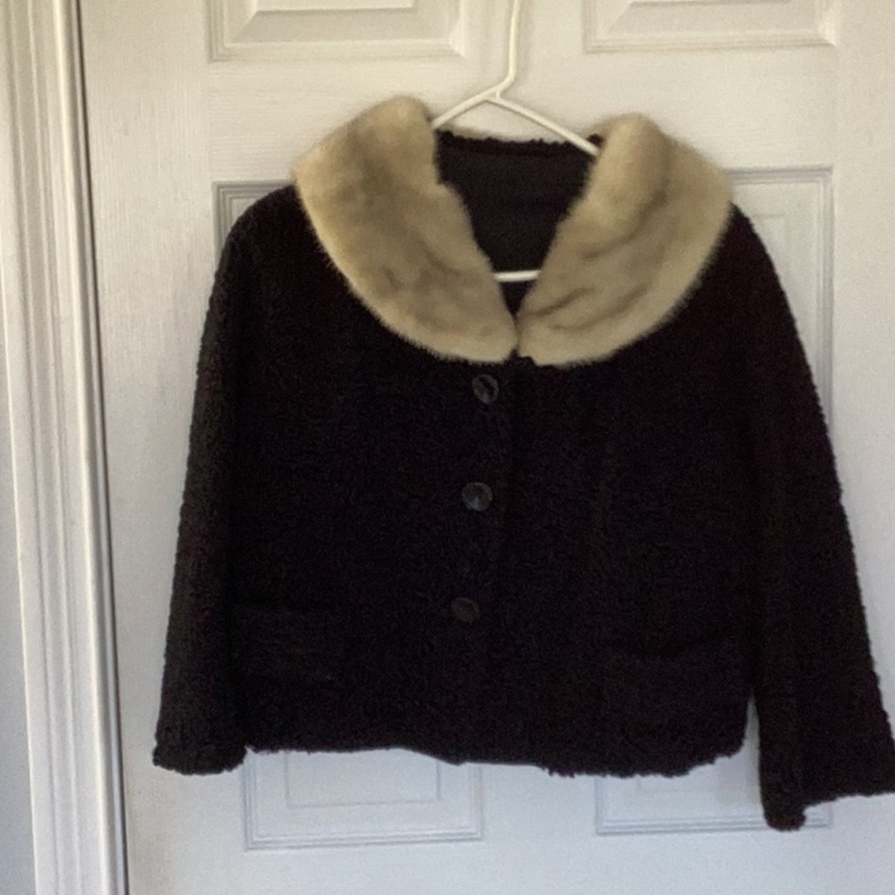 Vintage Persian curly lamb coat with mink collar